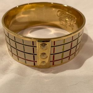 Authentic Coach gold plaid tattersall bangle bracelet with rivets